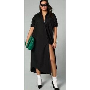 MAEVE by Anthropologie Button Up Long Sleeve Shirt Dress Small  Black